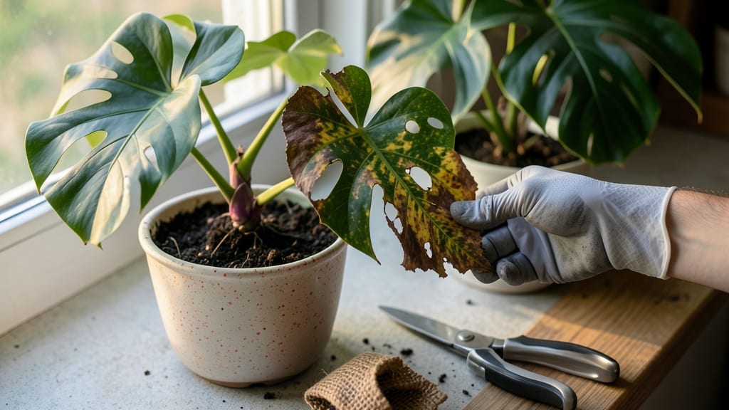 Removing a Damaged Leaf: Step-By-Step Pruning for Plant Health
